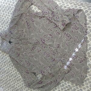 Banana Republic Purple and Gray Floral Shirt